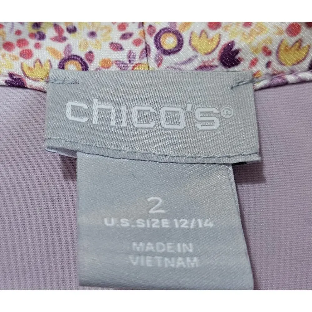 CHICO'S Women's 12 14 Coastal Tile Duster Jacket Satin Open Long 3/4 Sleeve